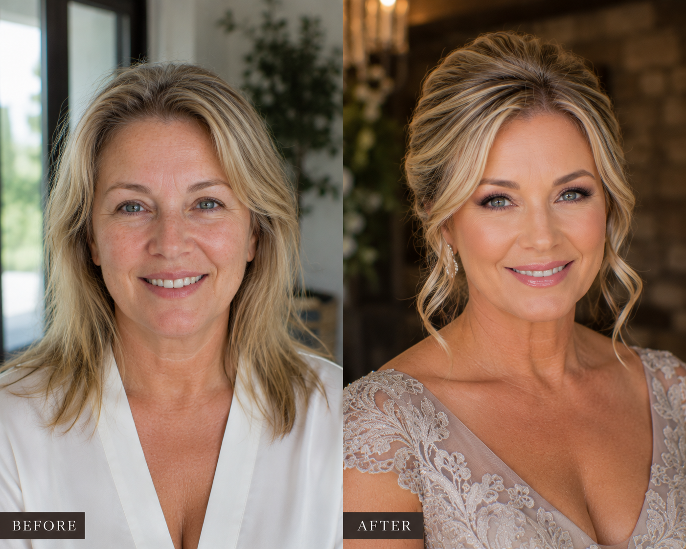 Tulsa luxury soft glam bridal before after