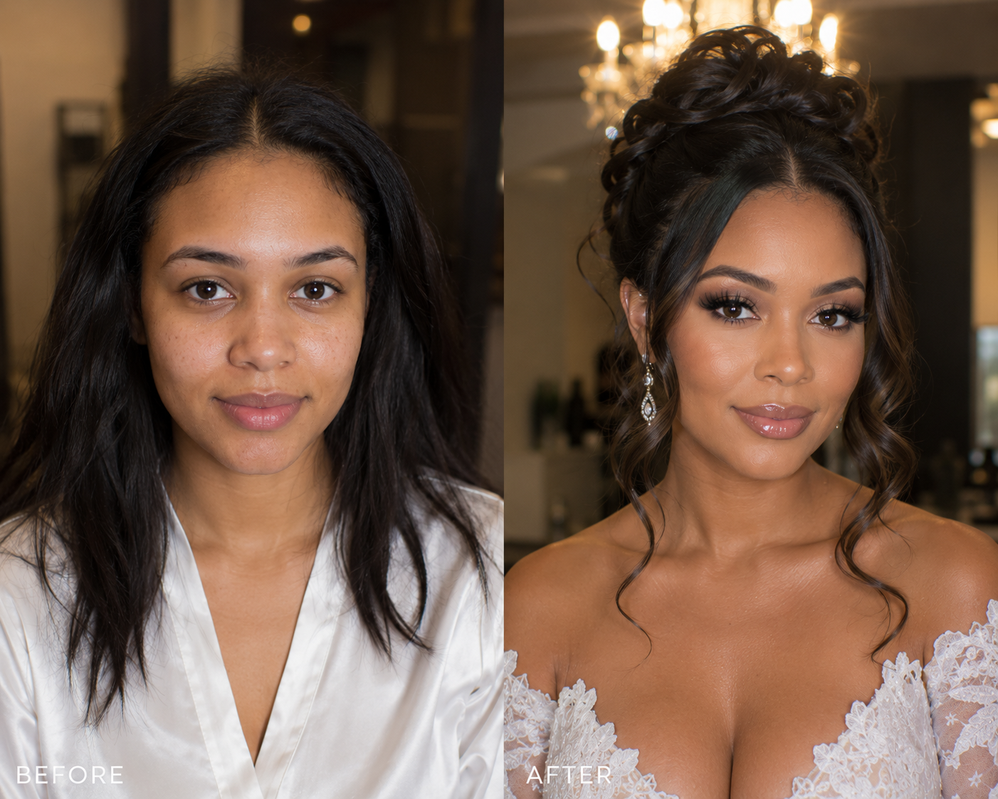 Natural glam bridal makeup transformation