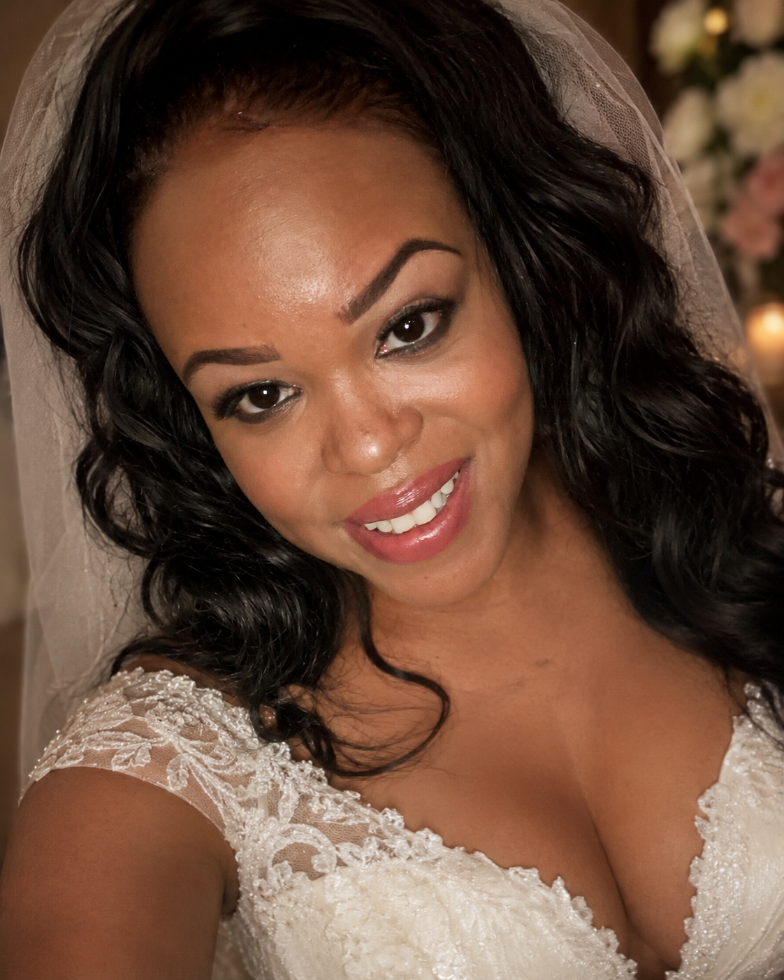 Mobile bridal hair and makeup with romantic half-up half-down wedding hair