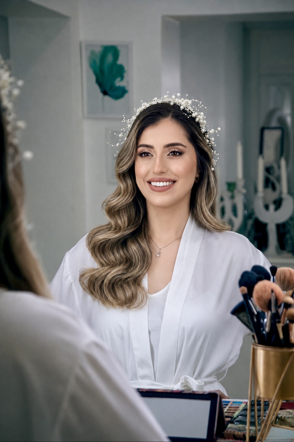 Dallas mobile bridal hair and makeup artist preparing a bride